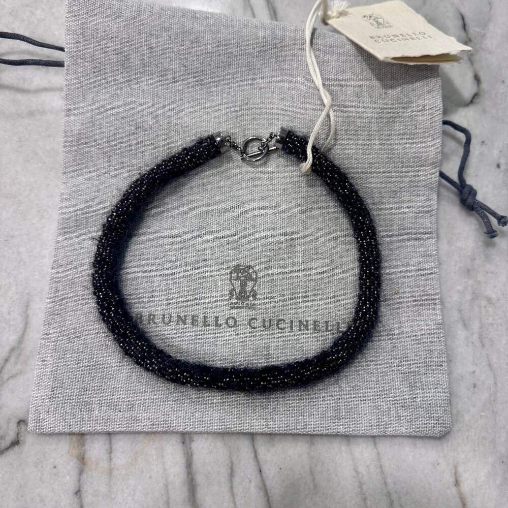 BRUNELLO CUCINELLI  molini bead sterling silver mohair textile choker necklace